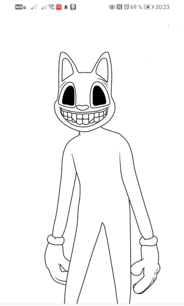 A completed piece of artwork showing a colorful cartoon cat