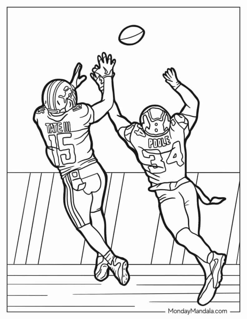 Child coloring an NFL player jersey featuring geometric patterns and numbers.