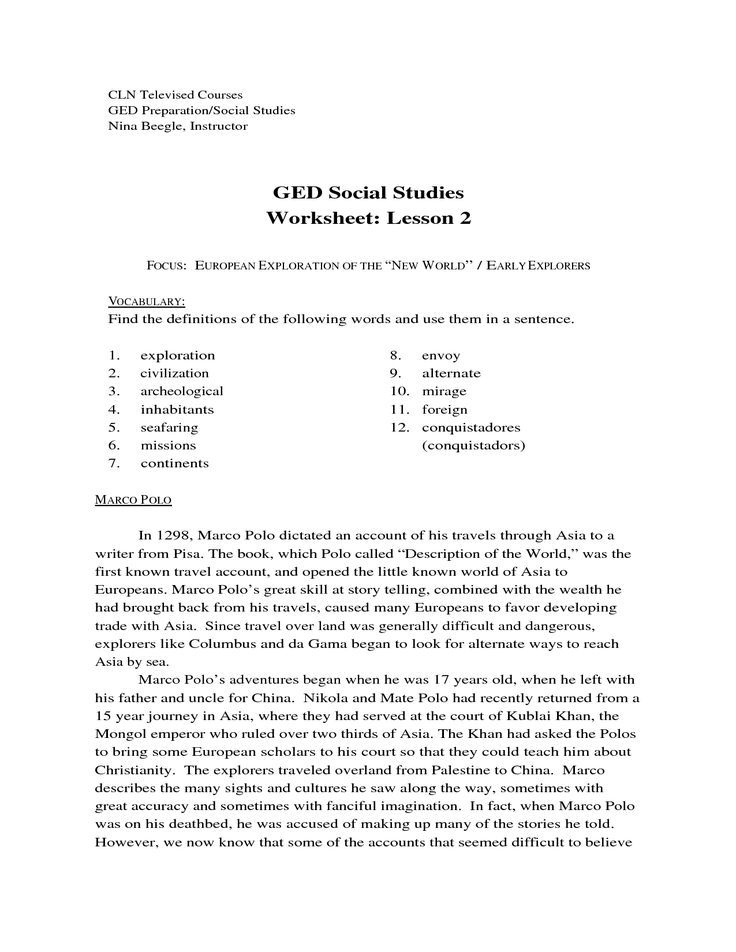 Student studying a paper GED practice worksheet at a desk