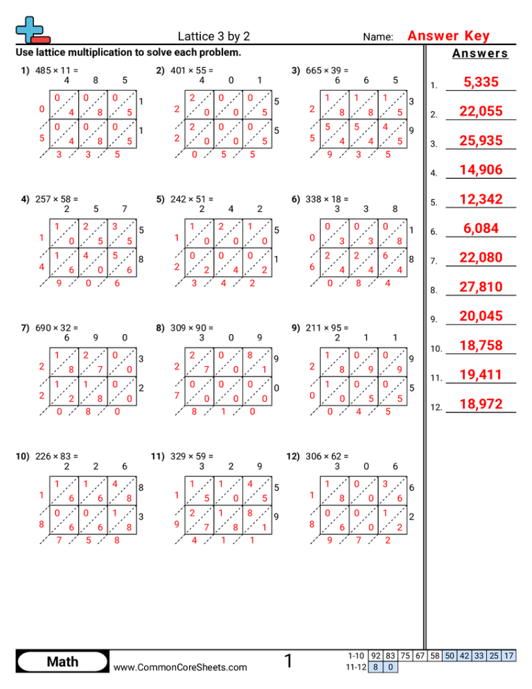 A young student carefully filling out a lattice math grid