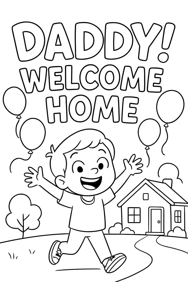 A child focusing on coloring an intricate welcome home banner design