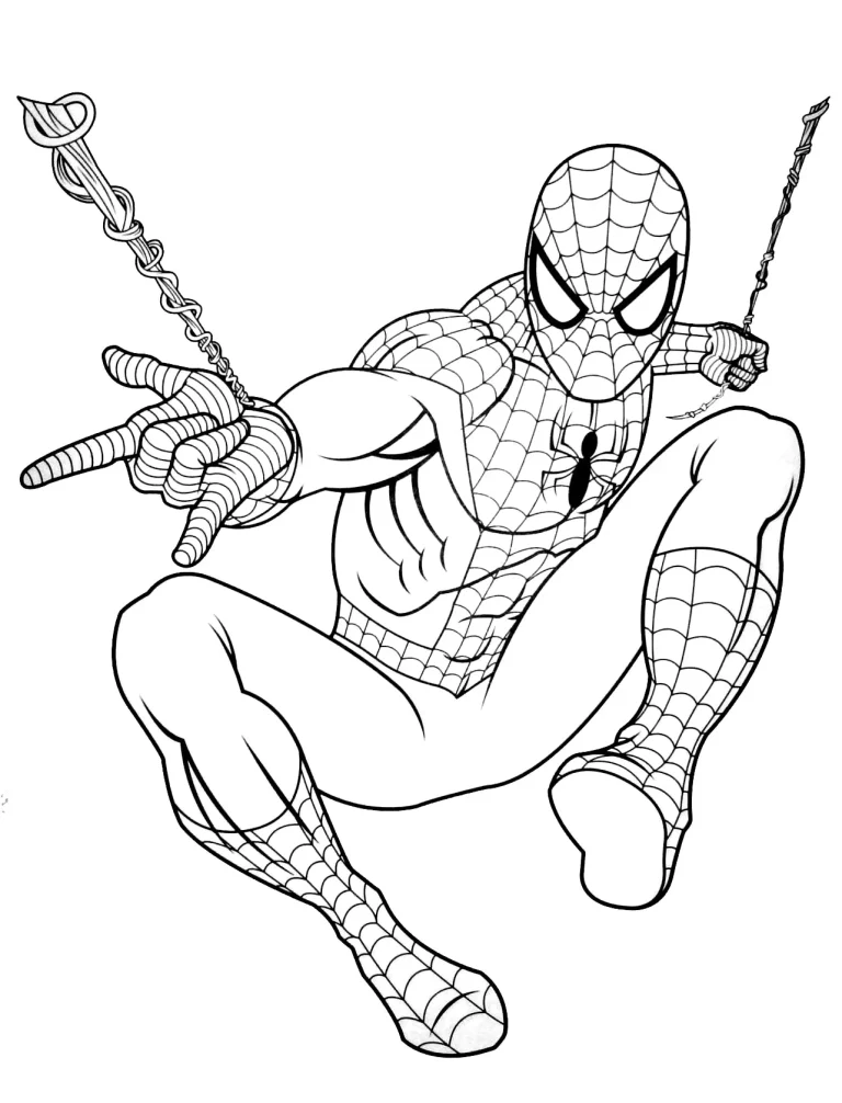 A young child carefully coloring a large Spiderman icon with broad lines