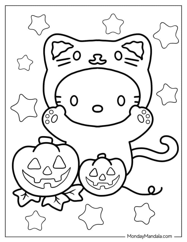 Close up of a childs hand carefully tracing lines on a Hello Kitty worksheet