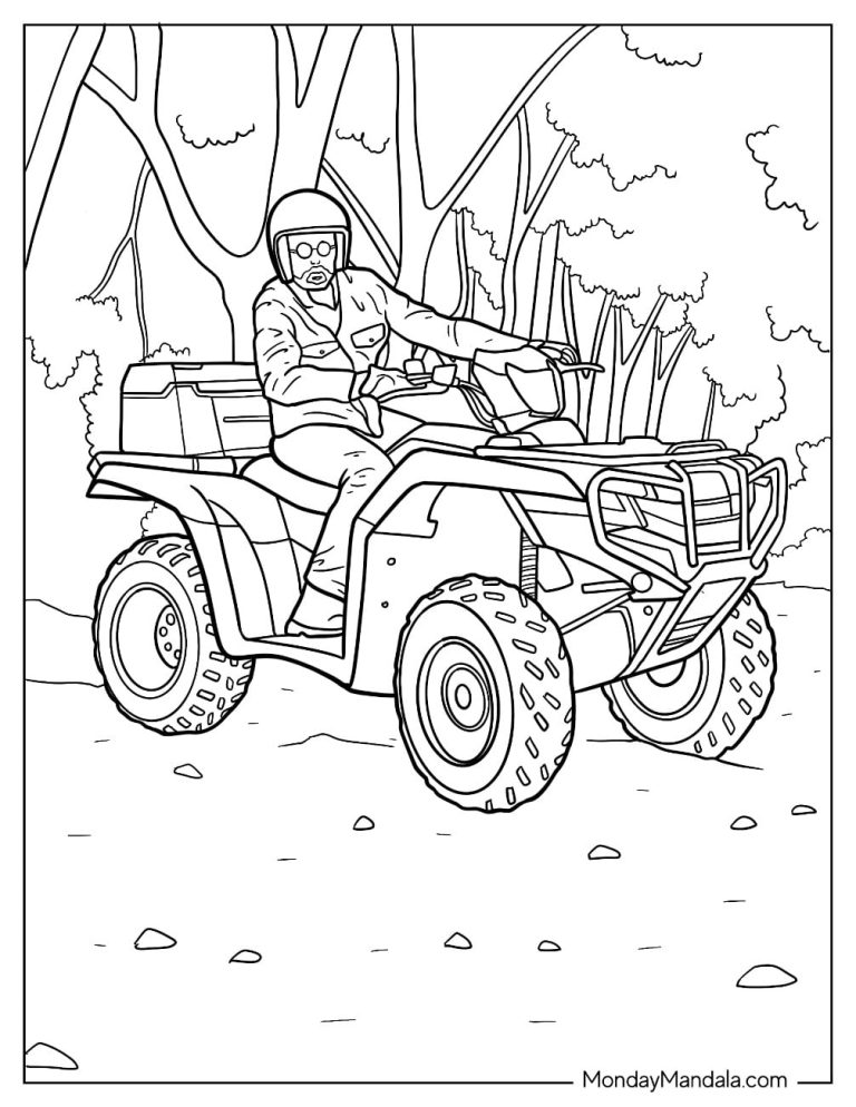 A child focusing intently on filling in the details of a rugged off-road vehicle illustration.