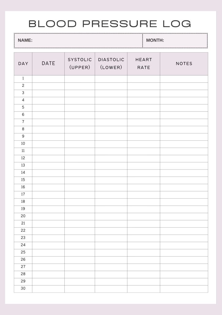 A woman reviewing her blood pressure log on a clipboard while standing in her kitchen
