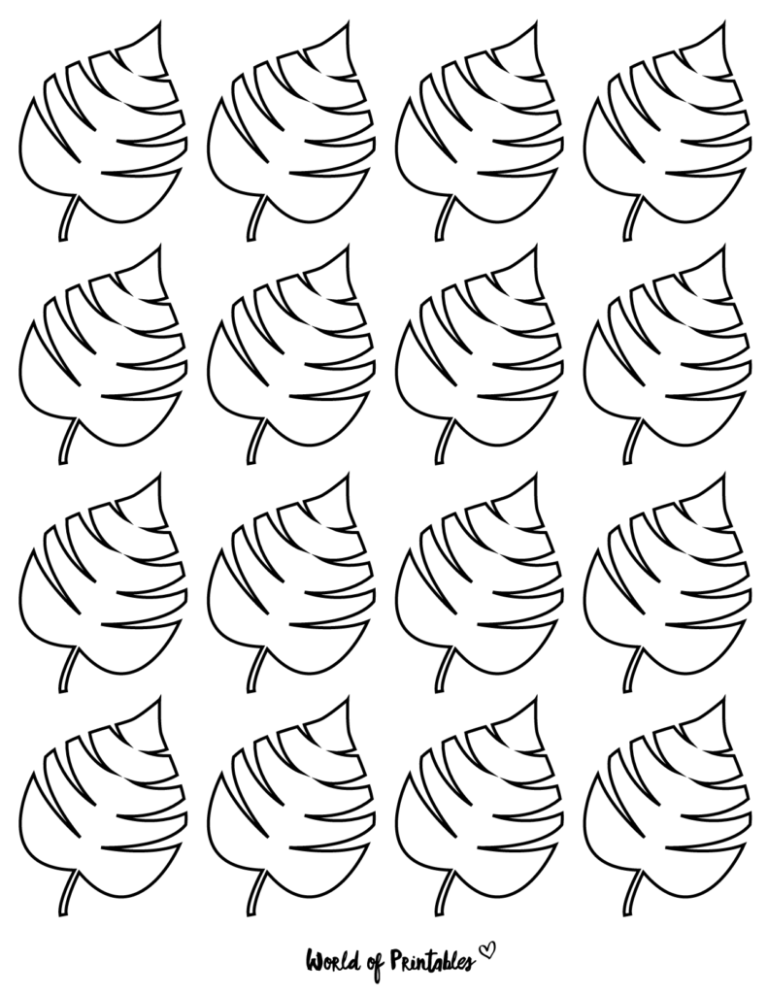 A collection of various printable leaf outlines displayed on a wooden desk