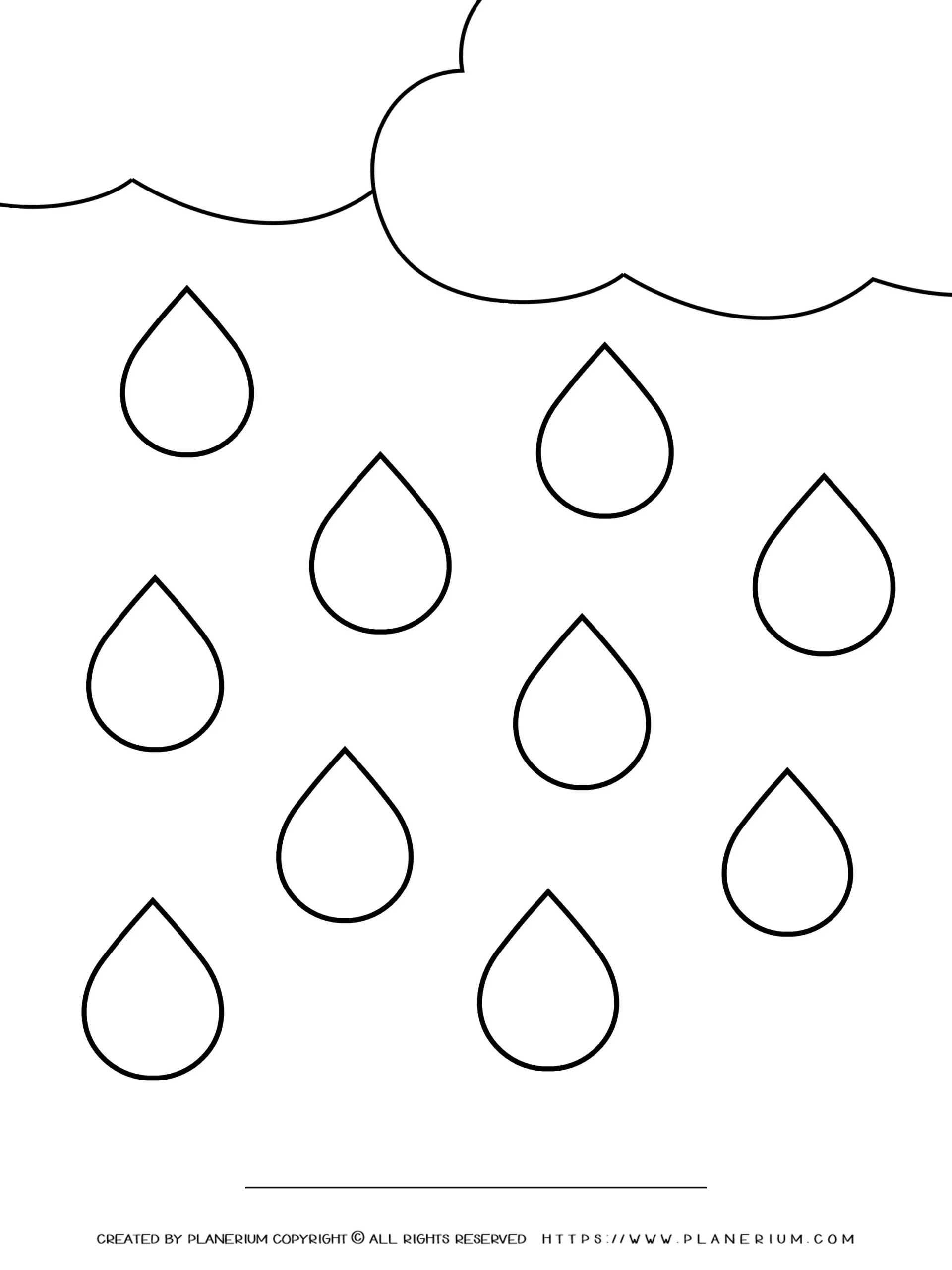 A preschooler carefully coloring a large blue raindrop on paper