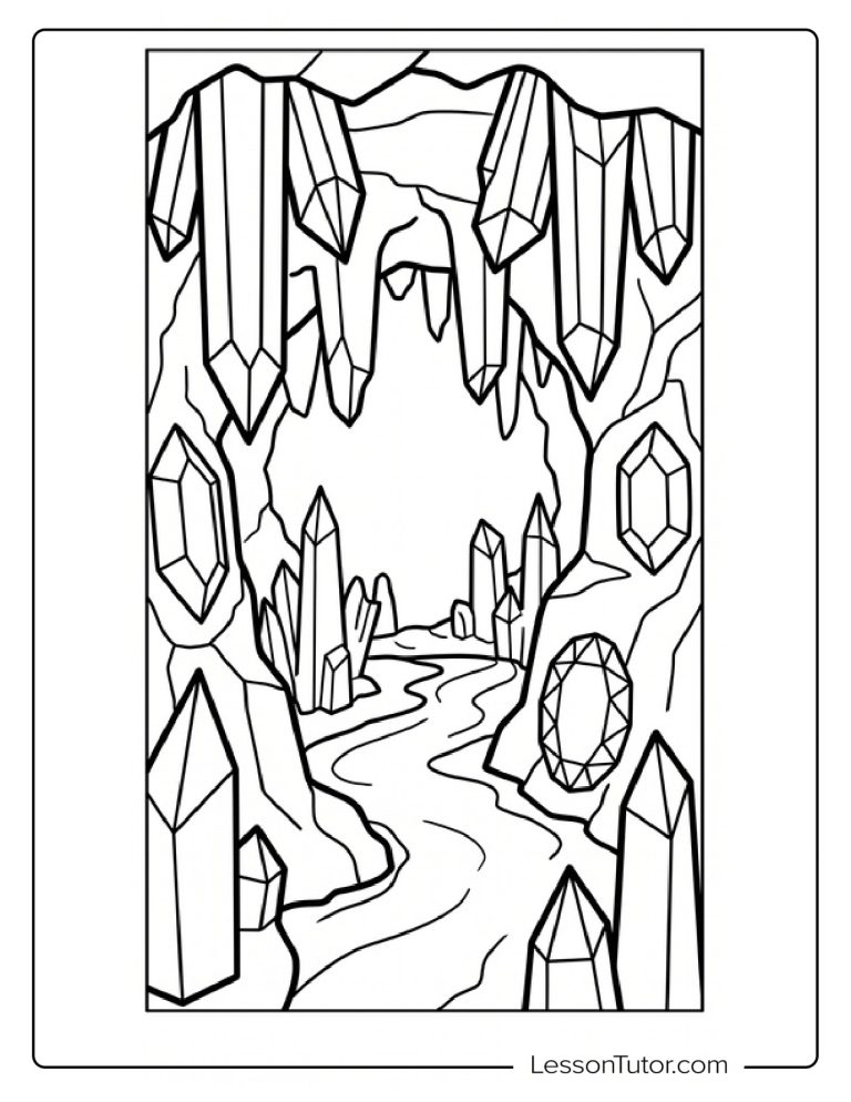 A child carefully filling in a cave outline coloring sheet