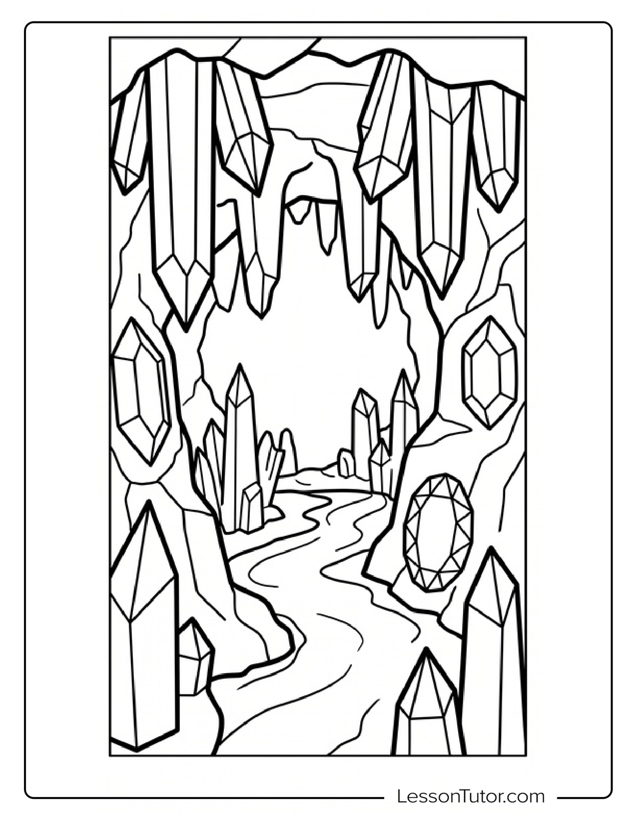 A child carefully filling in a cave outline coloring sheet
