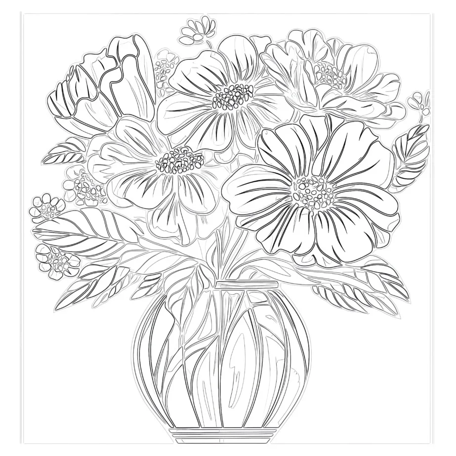 A colorful finished picture of flowers in a jar
