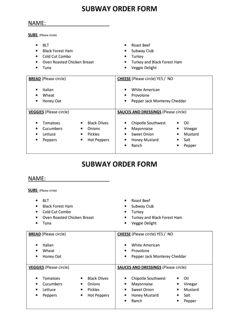 A child pointing to a colorful sandwich shop menu sheet