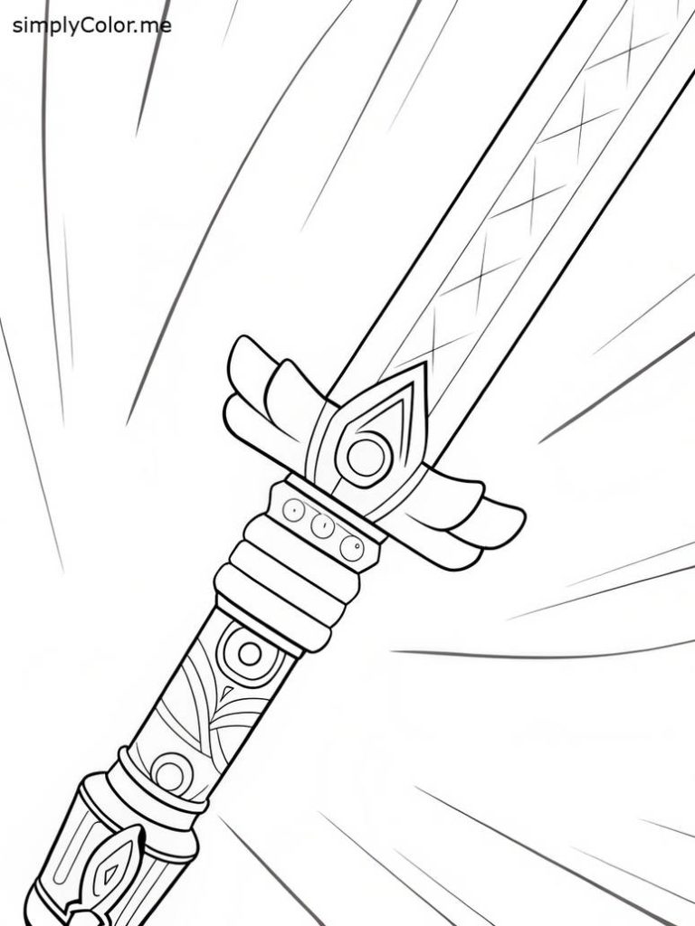 Toddler holding a chunky crayon and scribbling on a simple lightsaber drawing