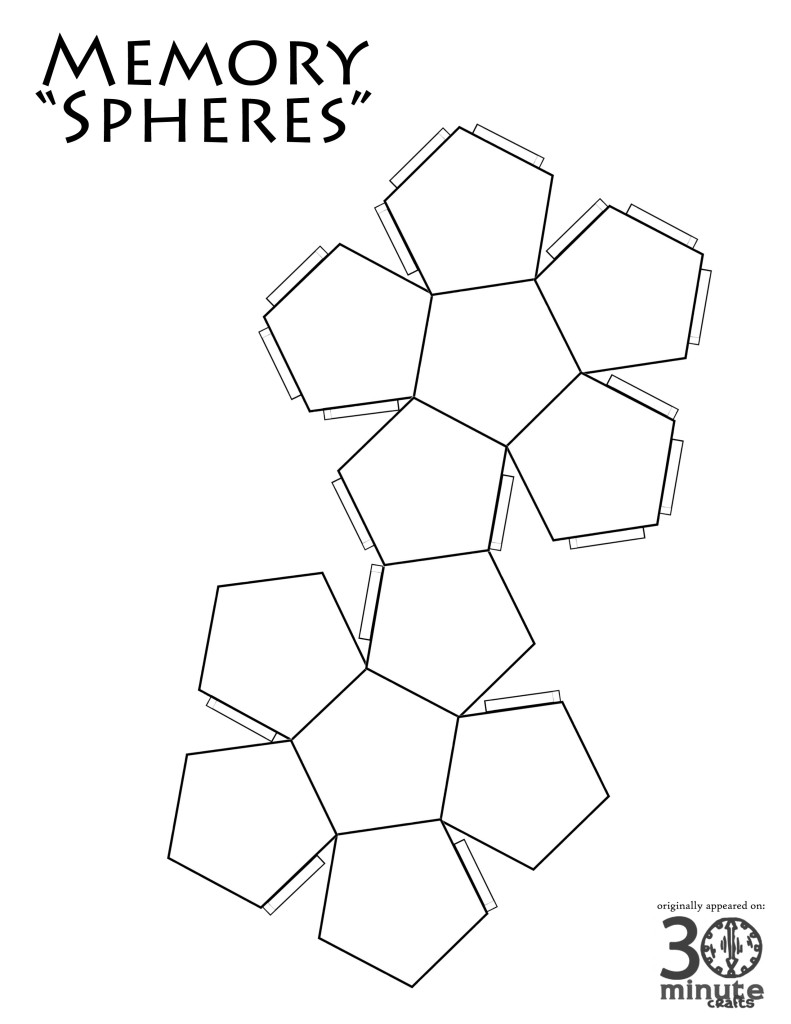 Various paper craft tools resting near assembled geometric sphere templates