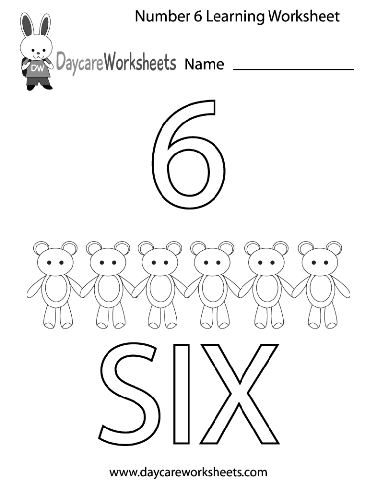 A young child carefully tracing the number six on a printed worksheet