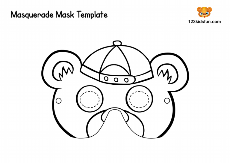 Close up of a paper mask printed on white cardstock