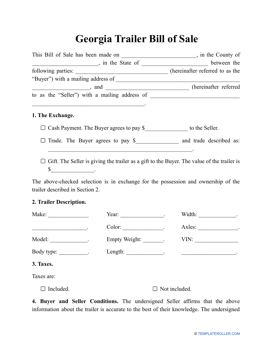 A clean printed form showing sections for VIN and purchase price
