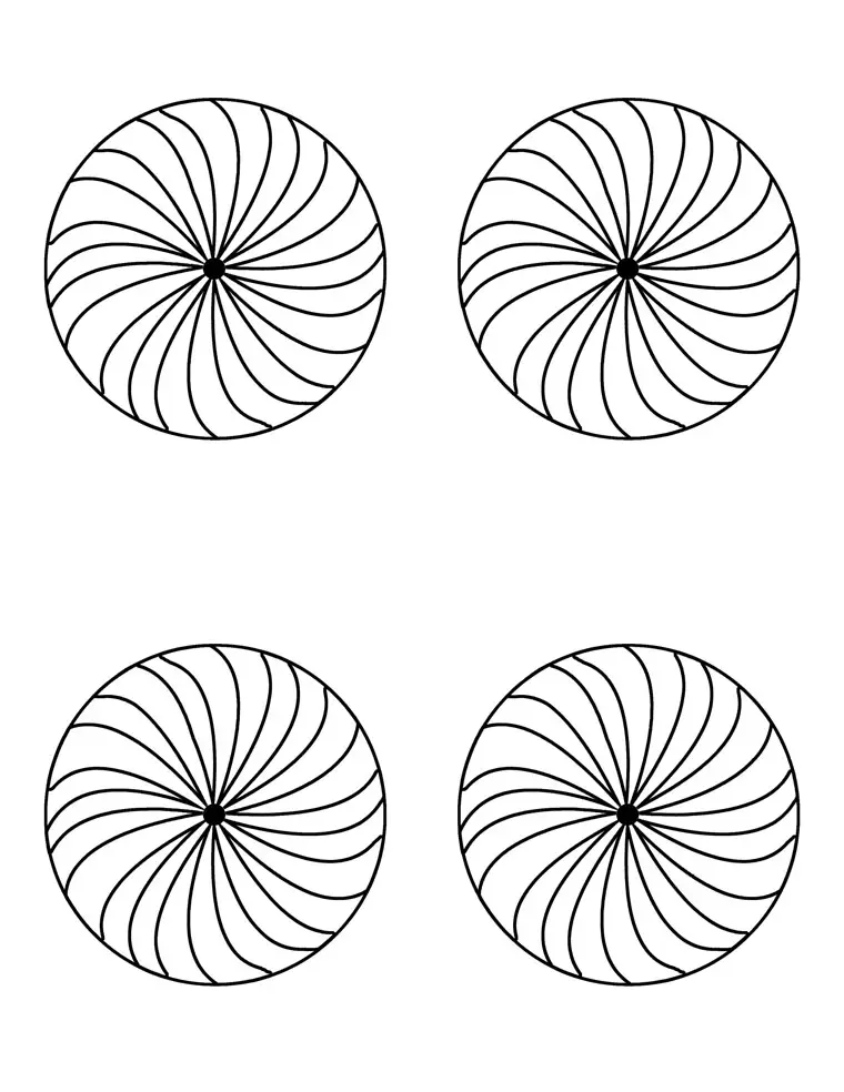 Close up of a child using a pencil to color a peppermint shape