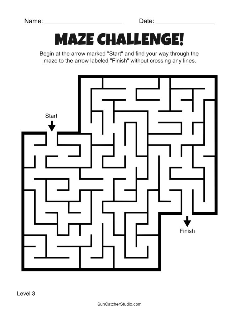 A complex black and white labyrinth puzzle printed on white paper