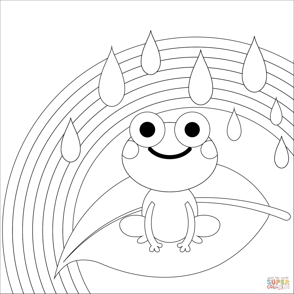 Educational raindrop coloring page showing the water cycle process