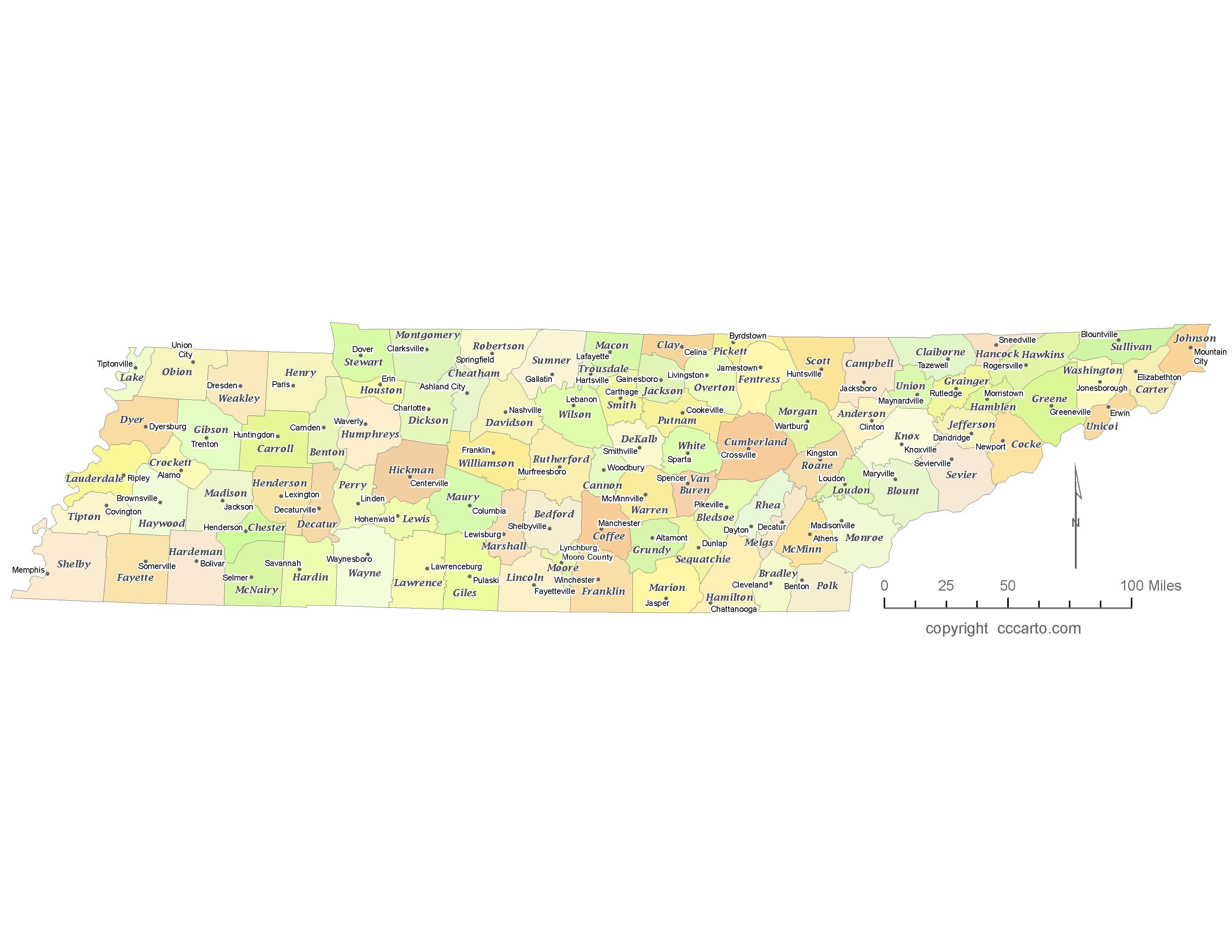 Classroom game materials featuring a list of Tennessee administrative districts