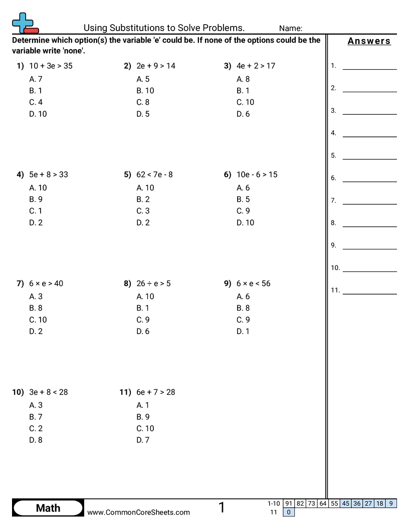 Close up of a student writing math steps on a paper worksheet