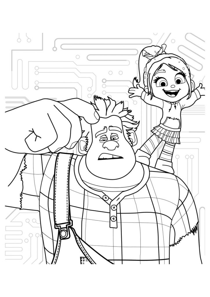 A young girl intensely coloring a detailed Vanellope von Schweetz character sheet