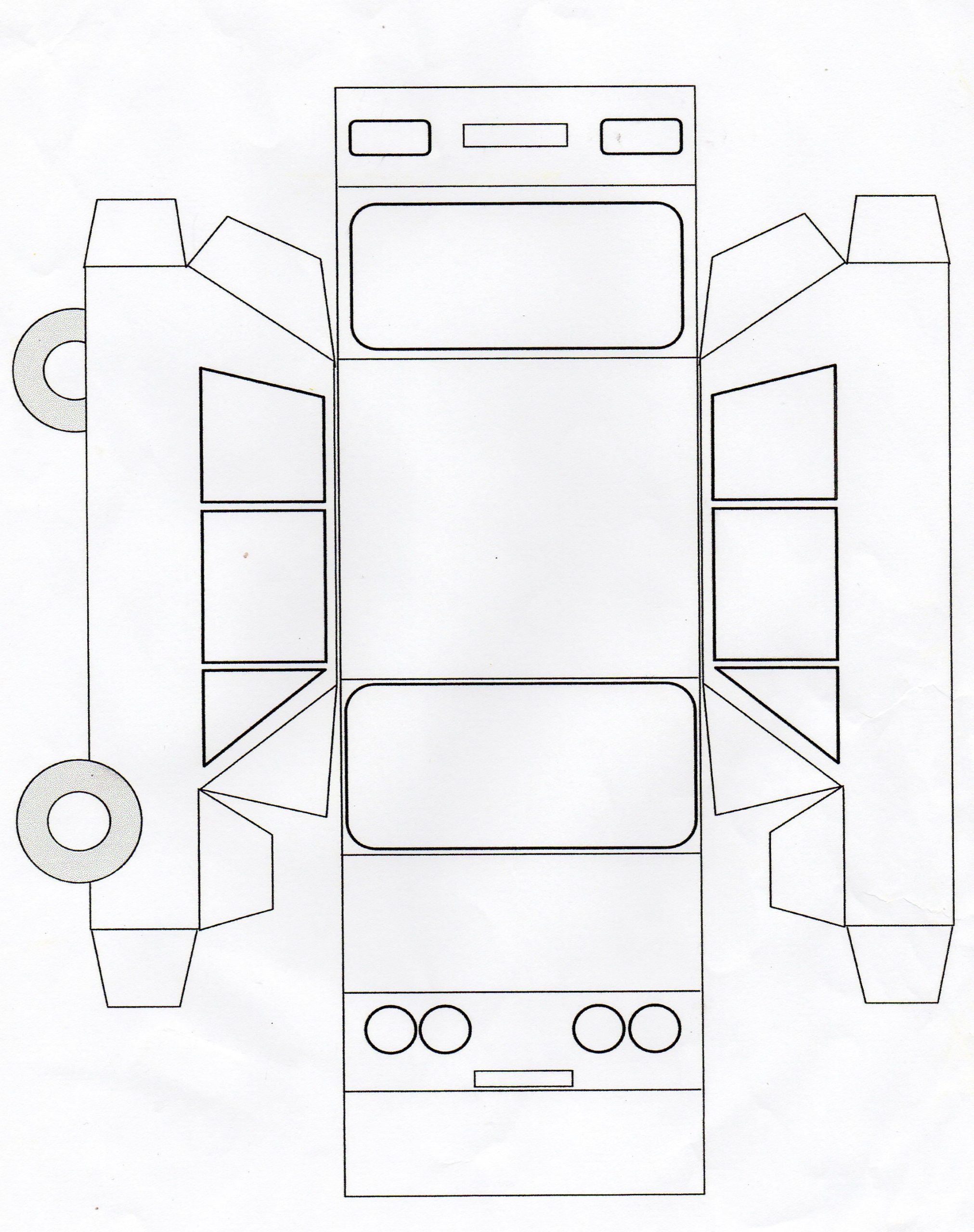 A colorful paper car template printed on a piece of white cardstock