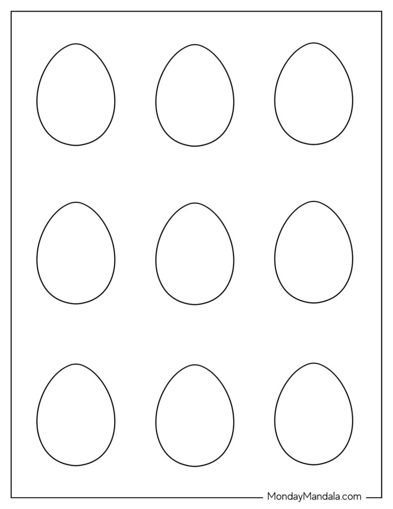 Variety of decorative supplies arranged around a printed egg cutout