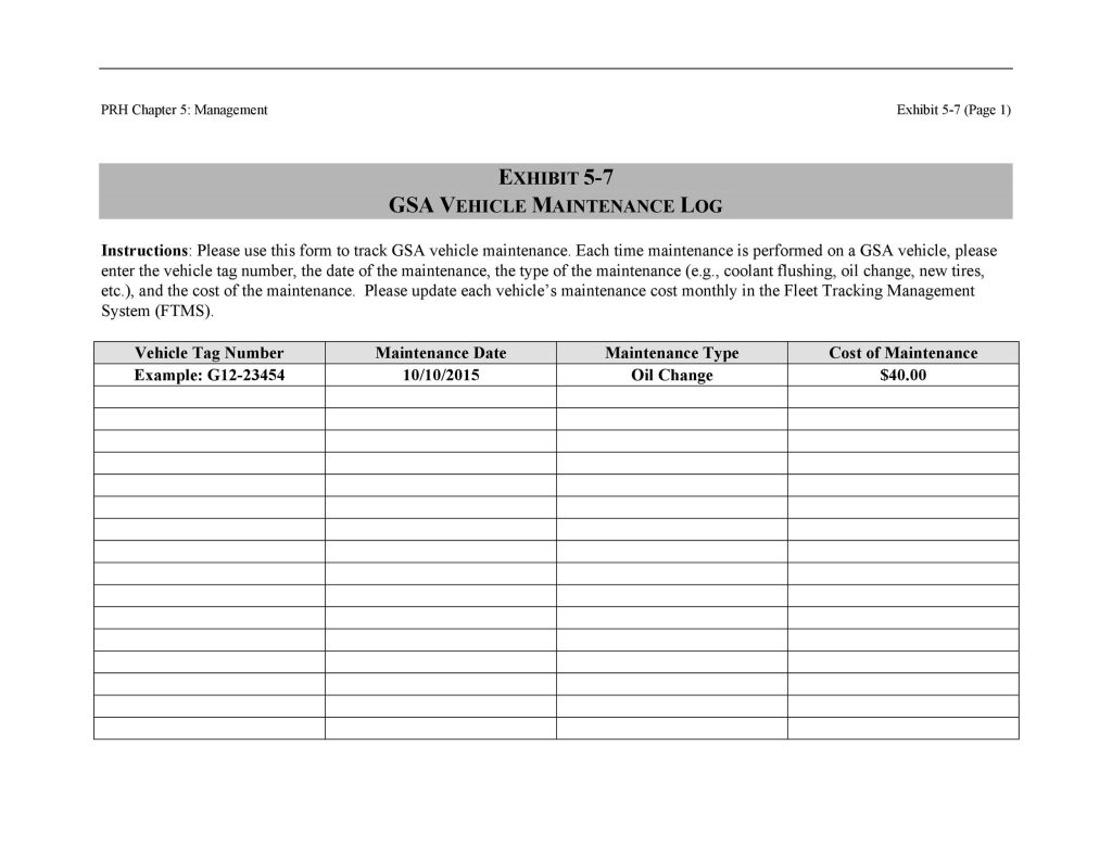 printable free vehicle maintenance log template