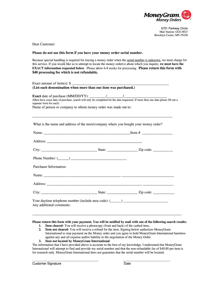 Close up of a blank money order template with clear instruction labels